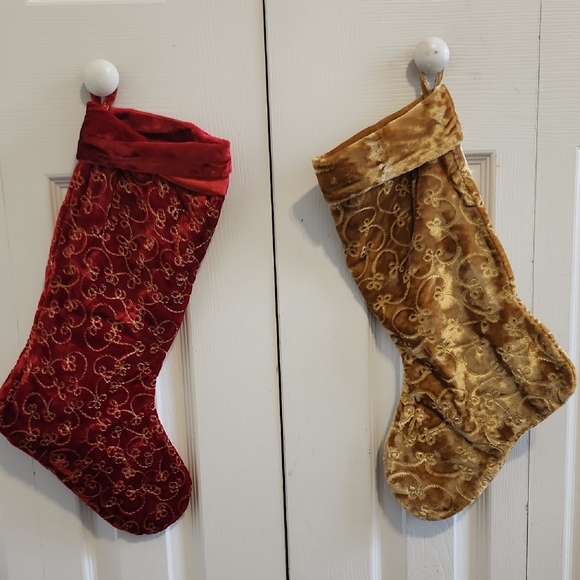 no brand Other - Luxurious Pair Of Velvet Holiday Stockings - Red and Gold.